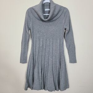 Calvin Klein Womens L Gray Sparkle Cowl Sweater Dress Pleated Skirt Holiday Glam